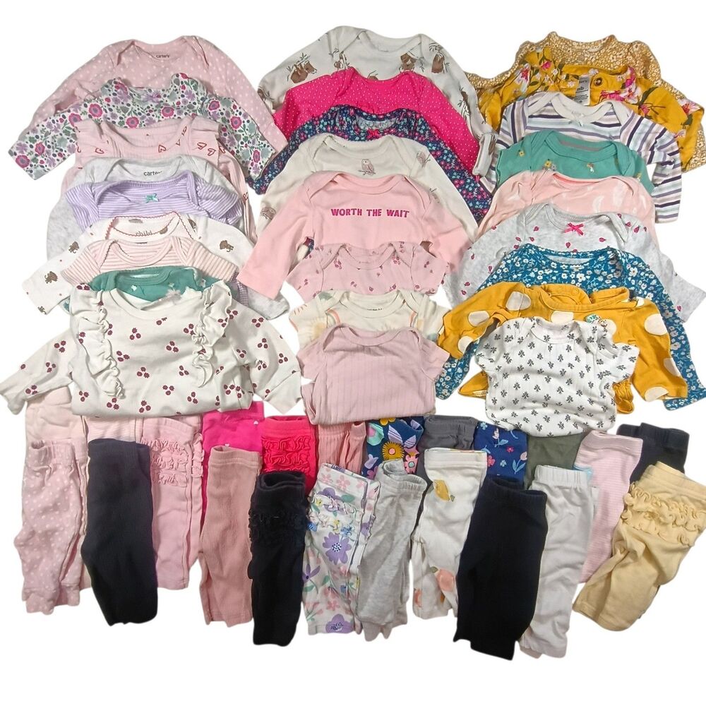 Huge Lot Of Newborn Baby Girl Clothing 48pc Tops, Bottoms Good Brands Smoke Free